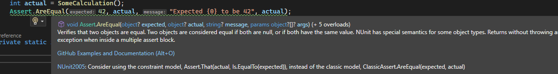 NUnit.Analyzer Classic Assert Warning